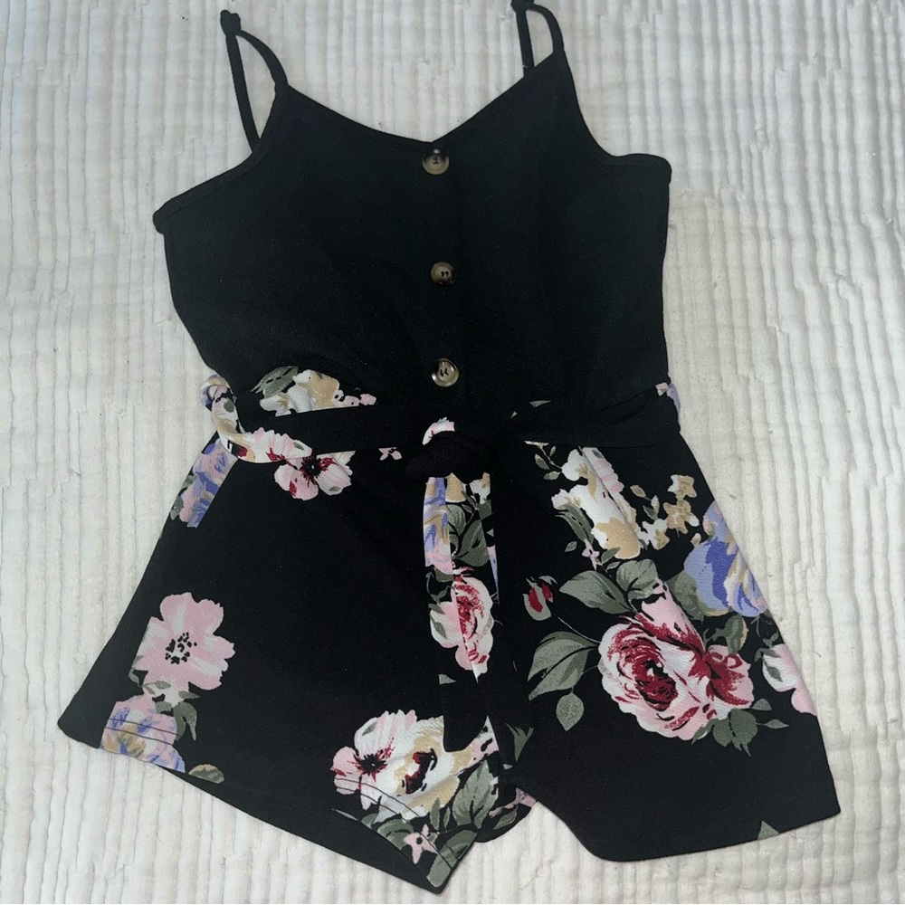 SHEIN girls 10 black dressy belted romper